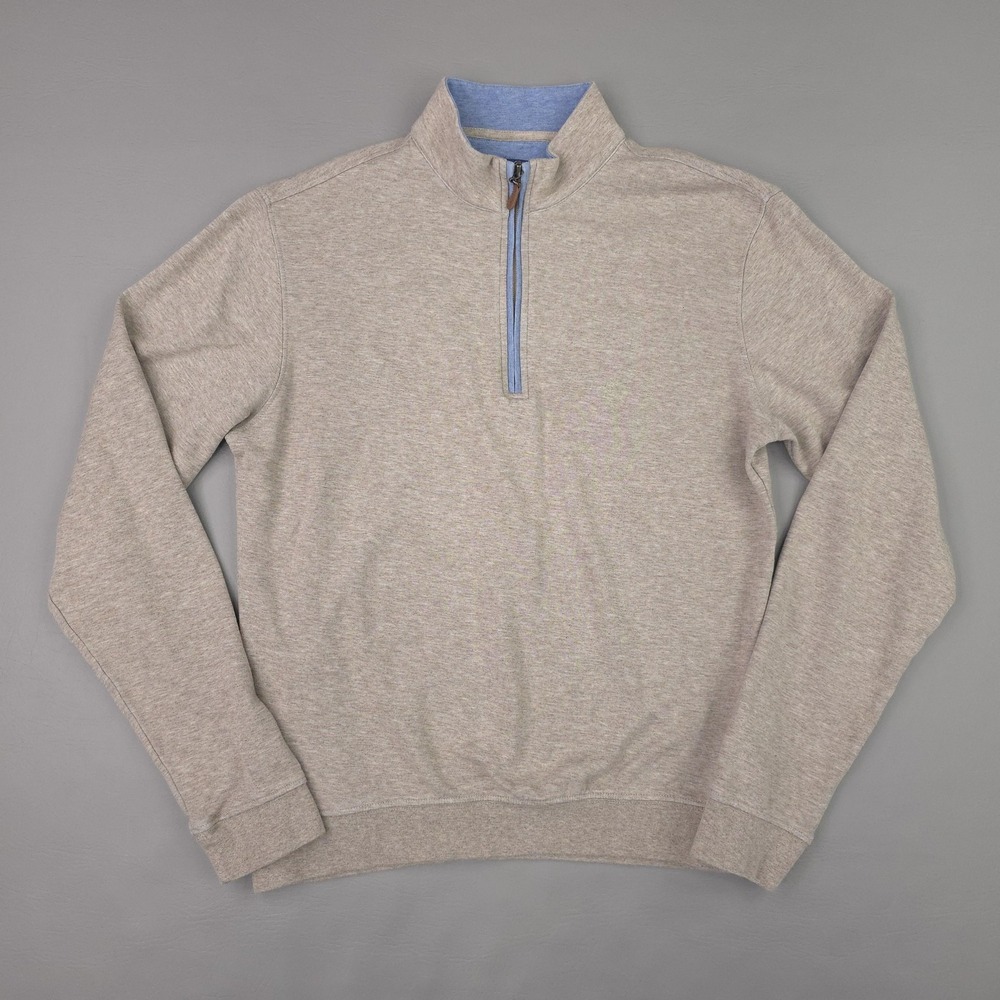 Johnnie-O Sweater Mens Small Beige Sully 1/4 Zip Mock Neck Cotton Knit Pullover